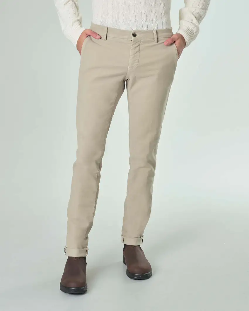 Pantalone chino Levanto beige in fustagno di cotone stretch