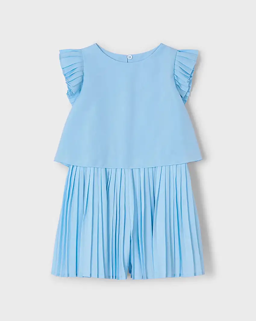 Abito tuta corta azzurra plisettata