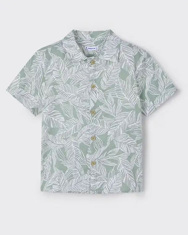 Camicia color salvia in cotone e viscosa a fantasia felci