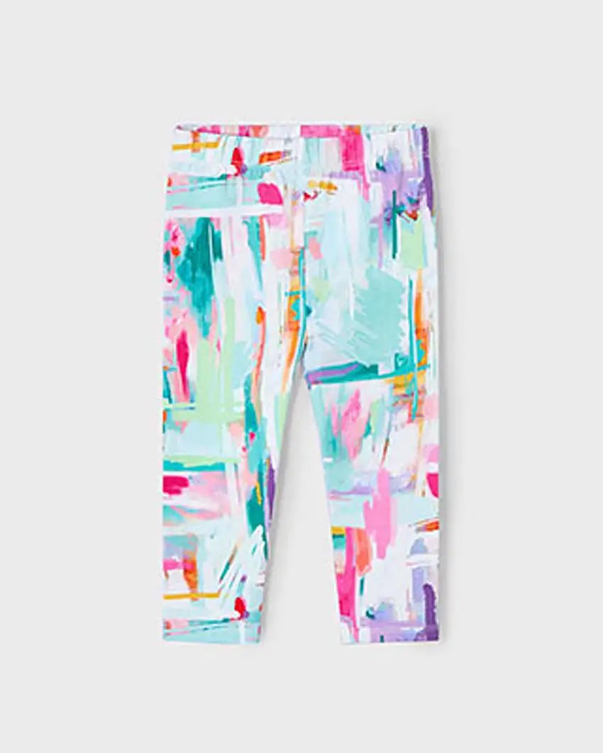 Leggins a pinocchietto in cotone stretch in fantasia spennellate multicolor