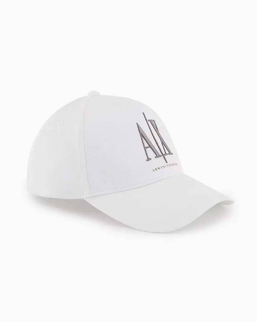 Berretto baseball Armani Exchange bianco con frontino e logo AX