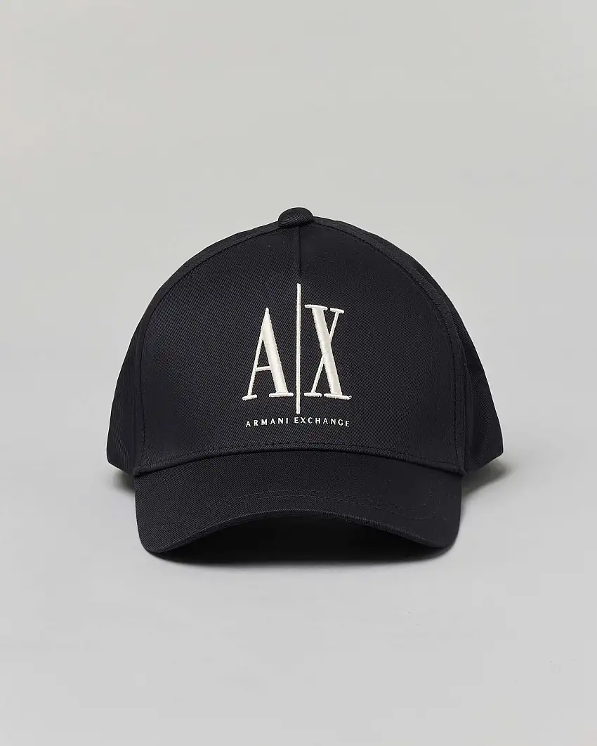 Berretto baseball Armani Exchange blu con frontino e logo AX