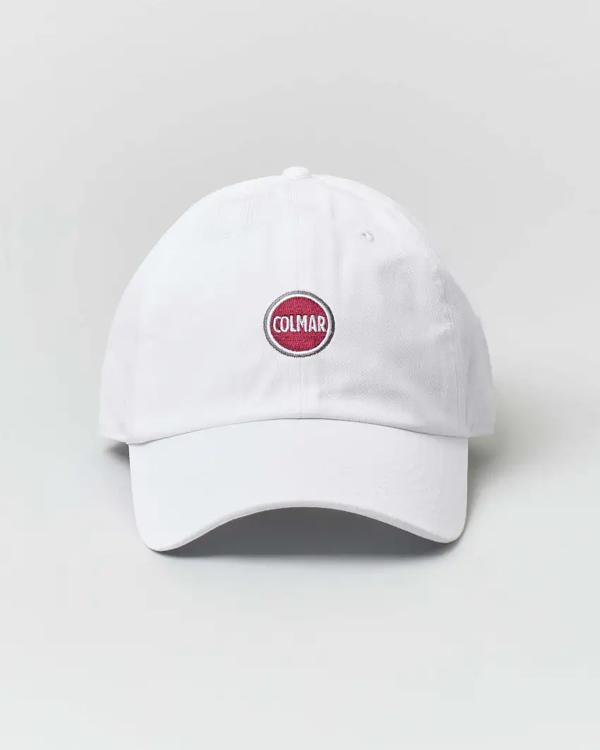 Berretto baseball bianco in puro cotone con logo bollo davanti