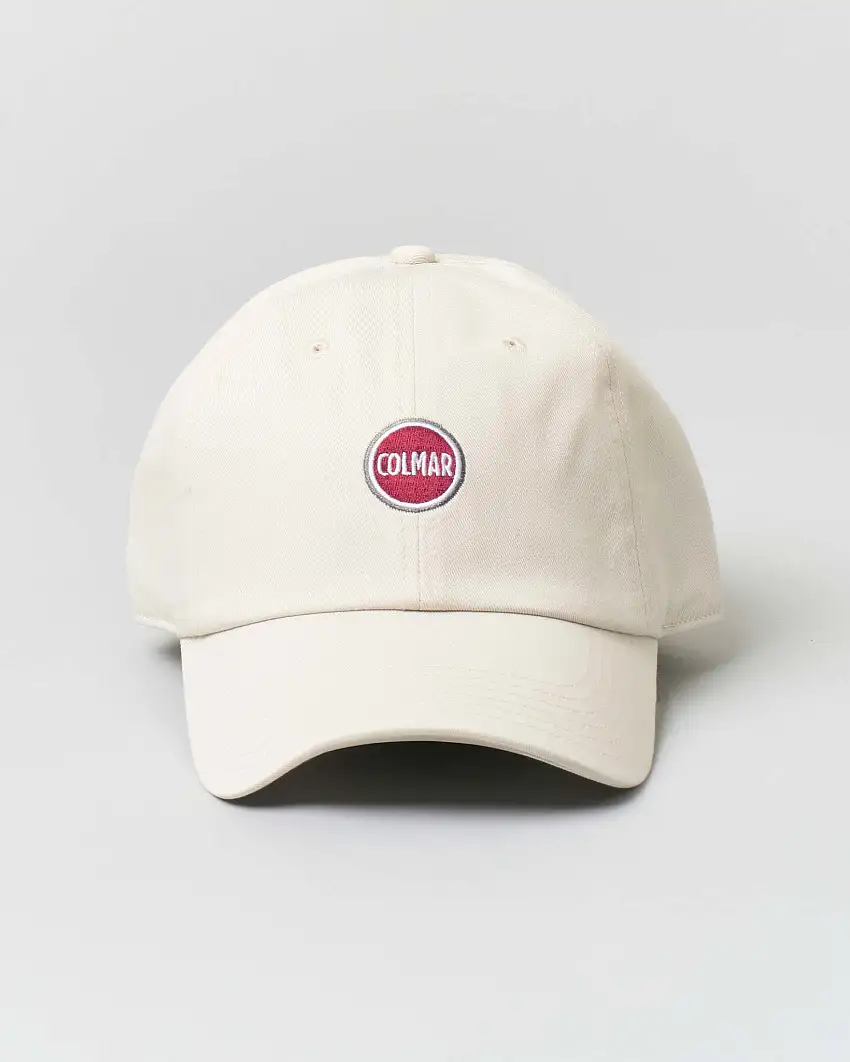 Berretto baseball panna in puro cotone con logo bollo davanti