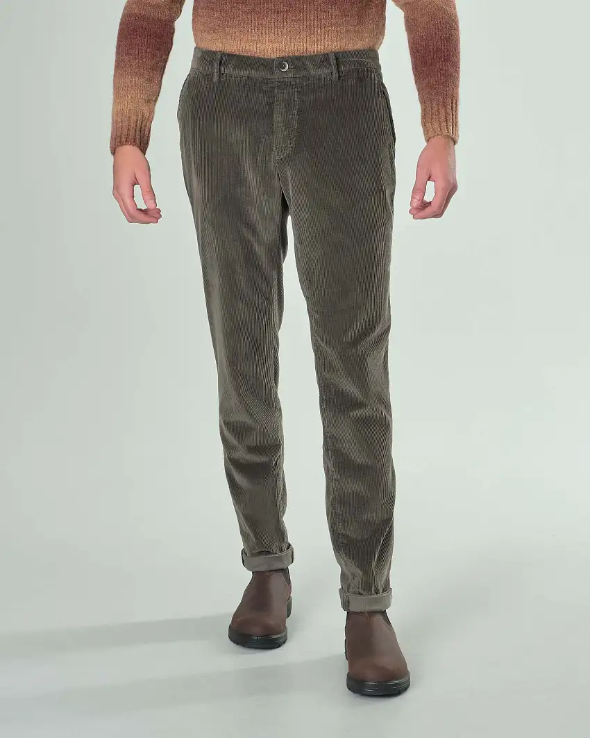 Pantalone chino Levanto verde militare in velluto 500 righe di cotone stretch