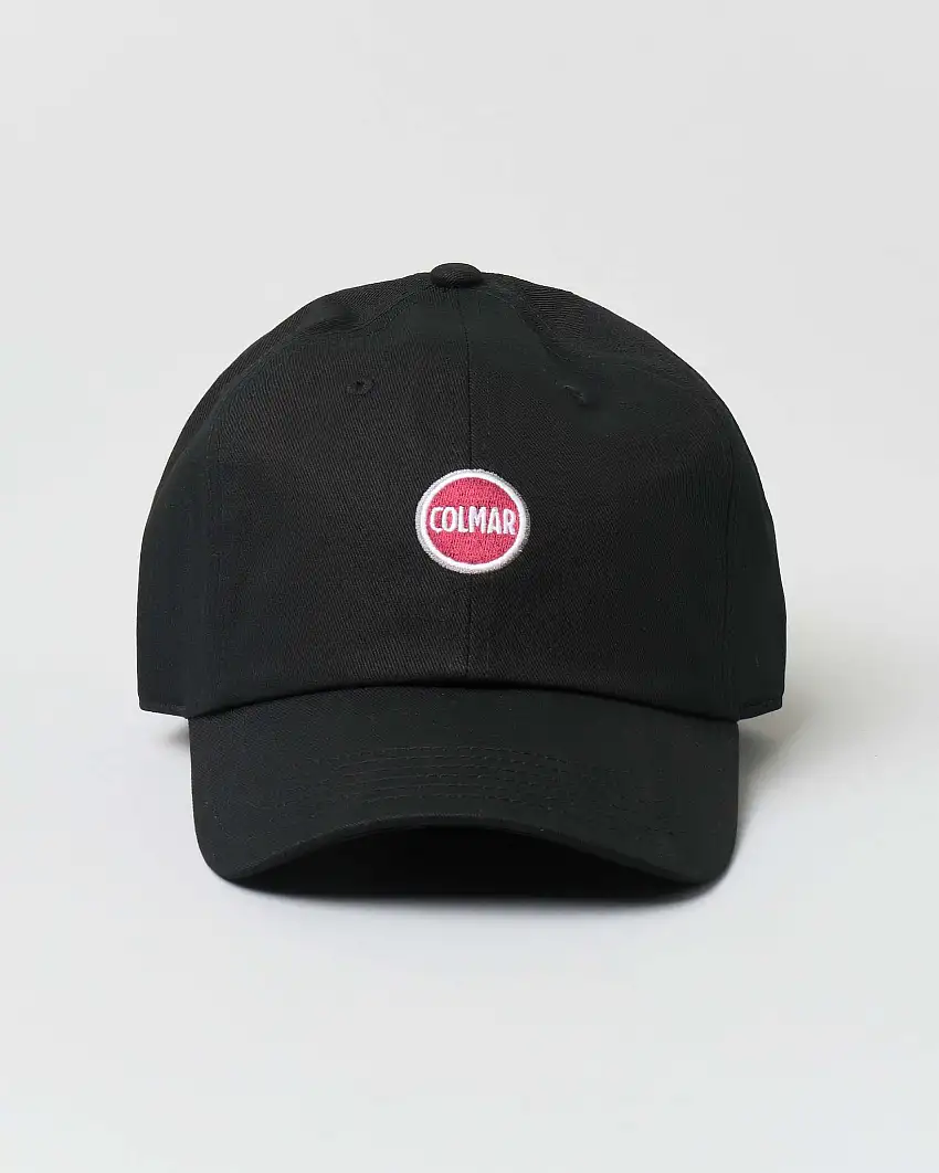 Berretto baseball nero in puro cotone con logo bollo davanti