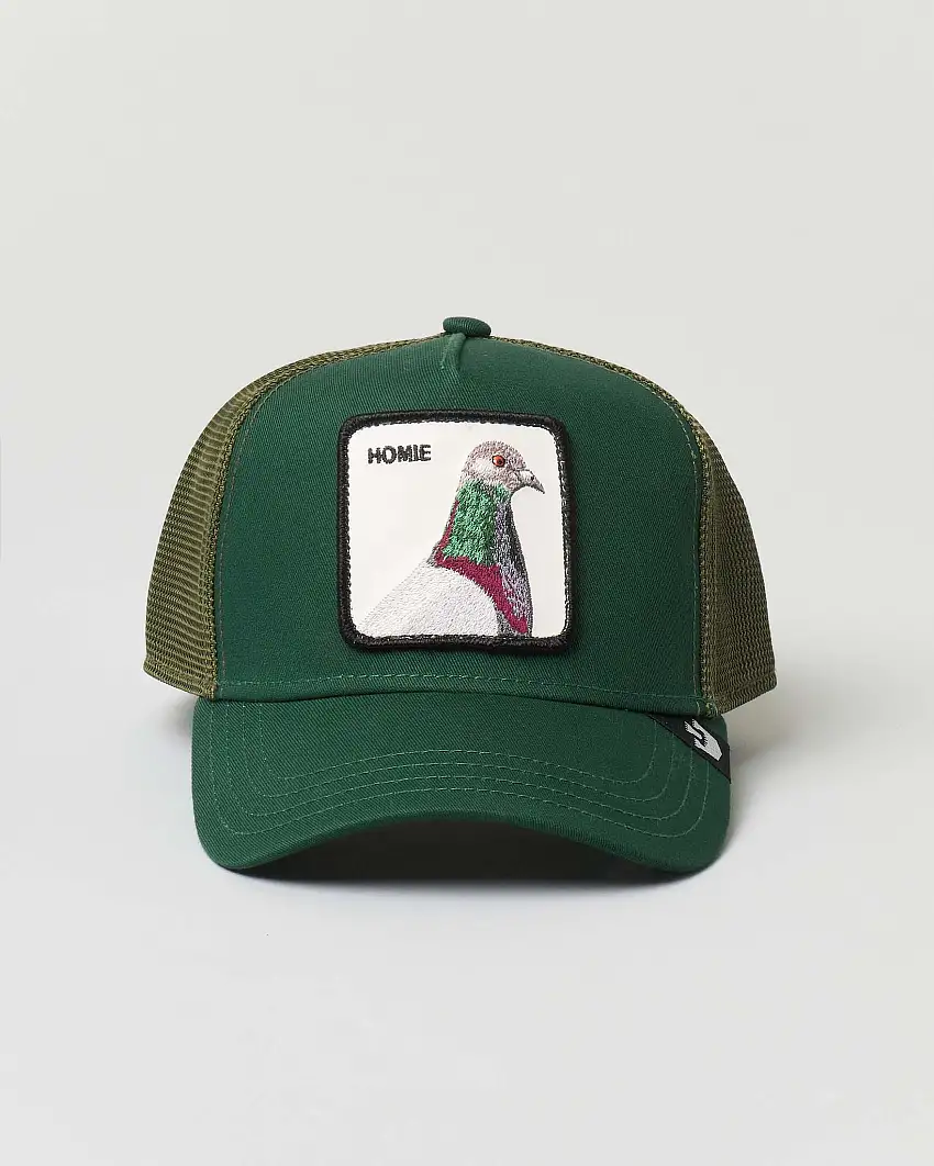 Berretto trucker Pigeon verde con patch piccione