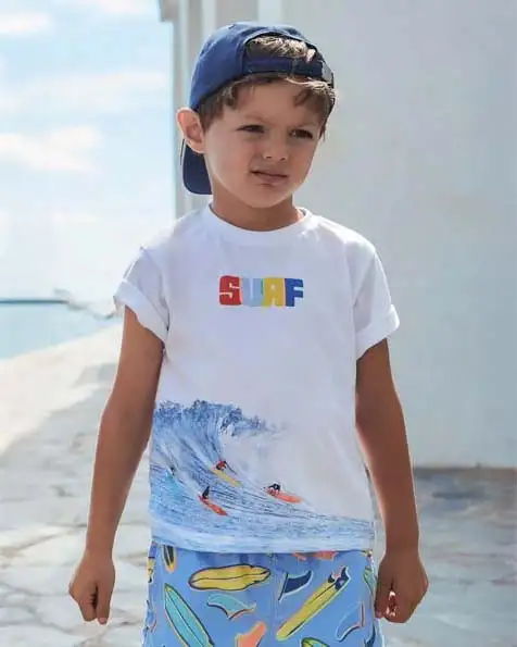 T-shirt bianca in puro cotone con stampa surf