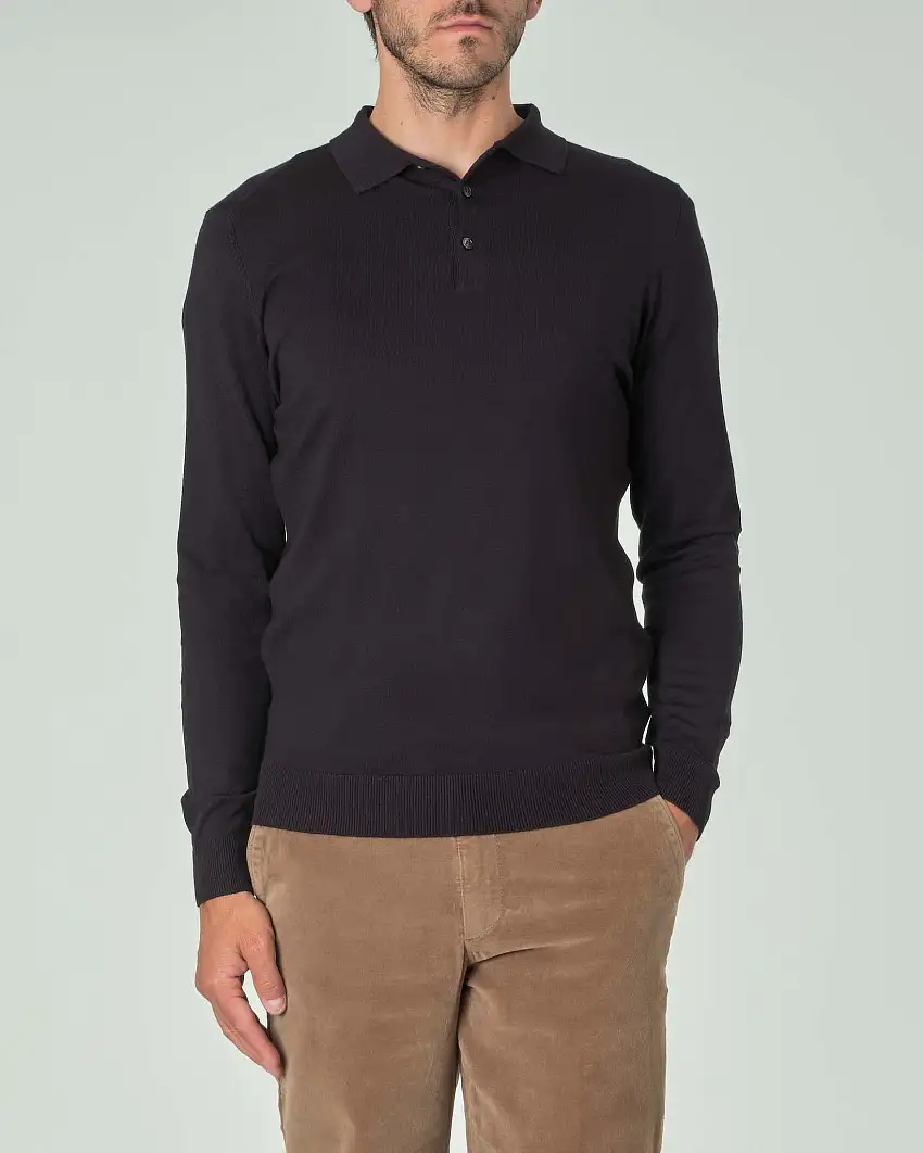 Polo manica lunga Paul Baker nera in maglia di viscosa