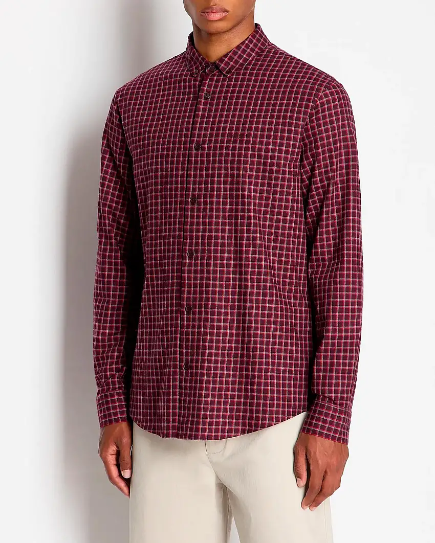 Camicia bordeaux a quadretti in flanella di cotone con collo button down