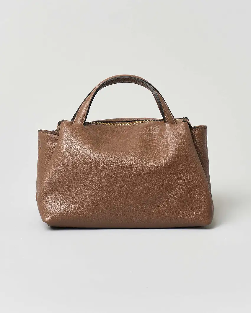 Borsa a mano piccola in pelle morbida effetto martellato marrone con tracolla più lunga rimovibile