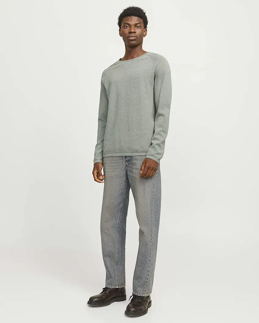 Maglia salvia girocollo in puro cotone punto pepe con maniche raglan