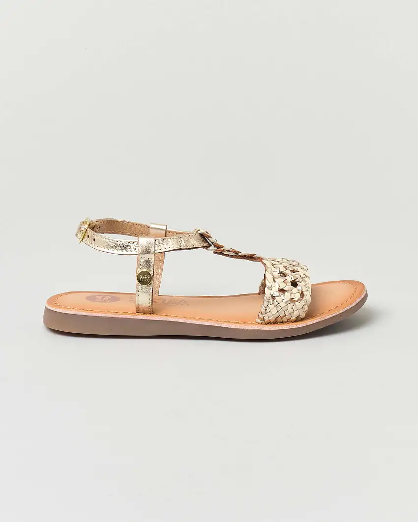 Sandalo oro e argento in pelle intrecciata