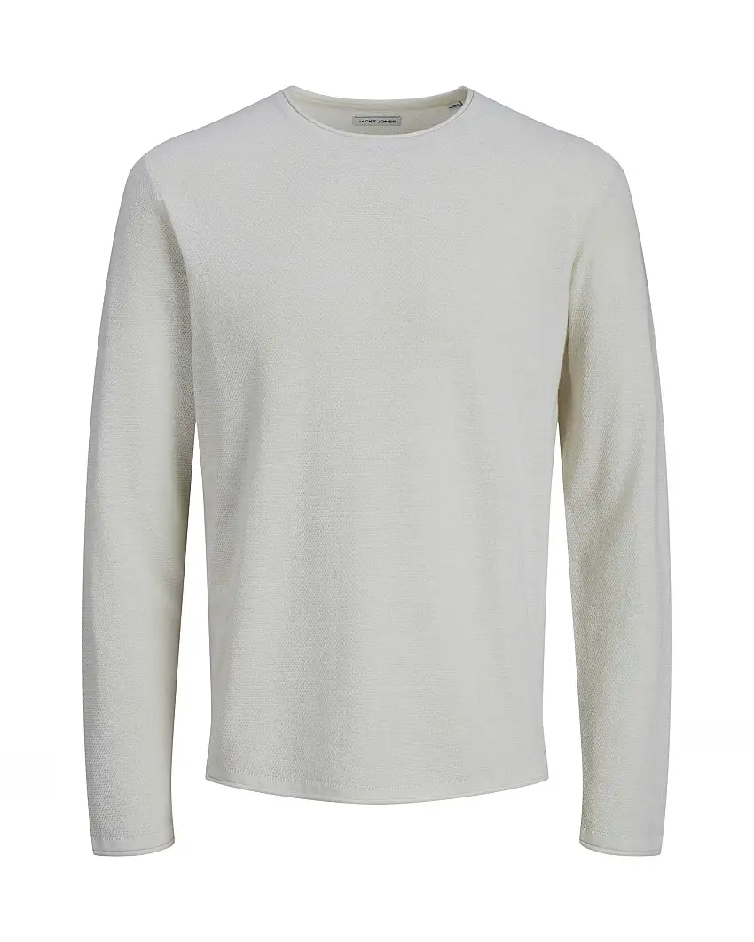 Maglia girocollo bianca dalla linea dritta in cotone con lavorazione a punto riso