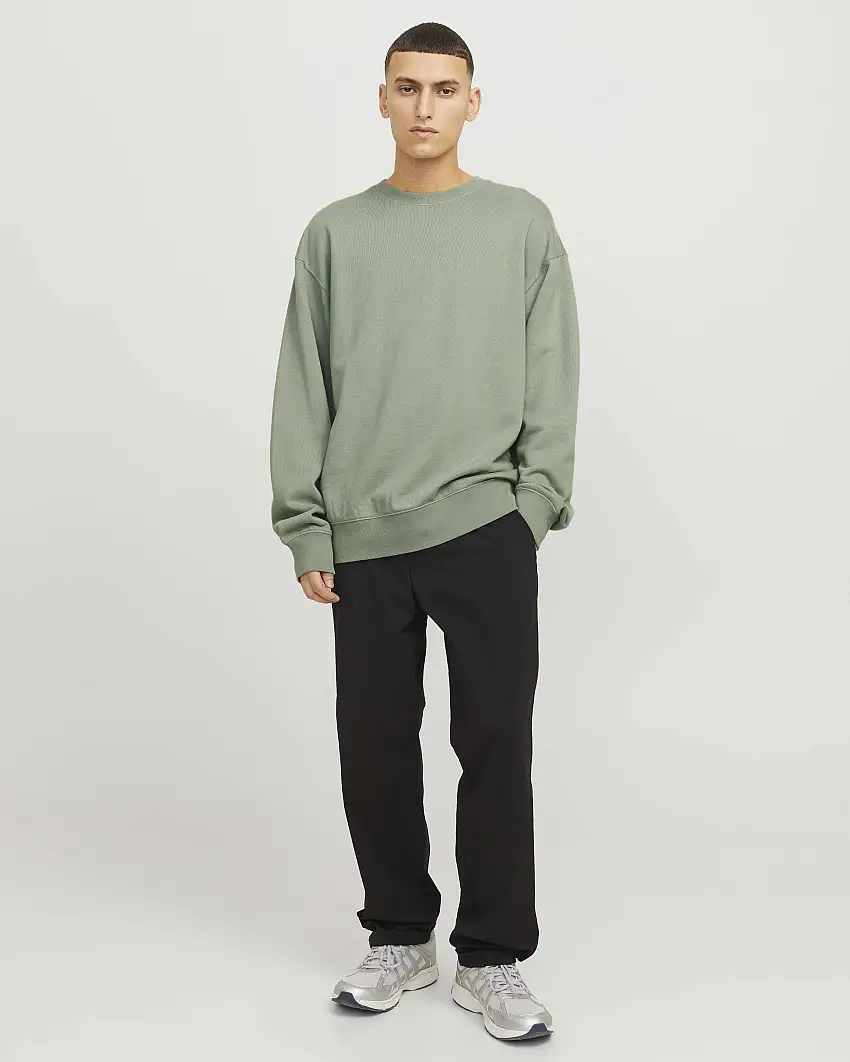 Felpa girocollo salvia loose-fit in cotone con spalle scese