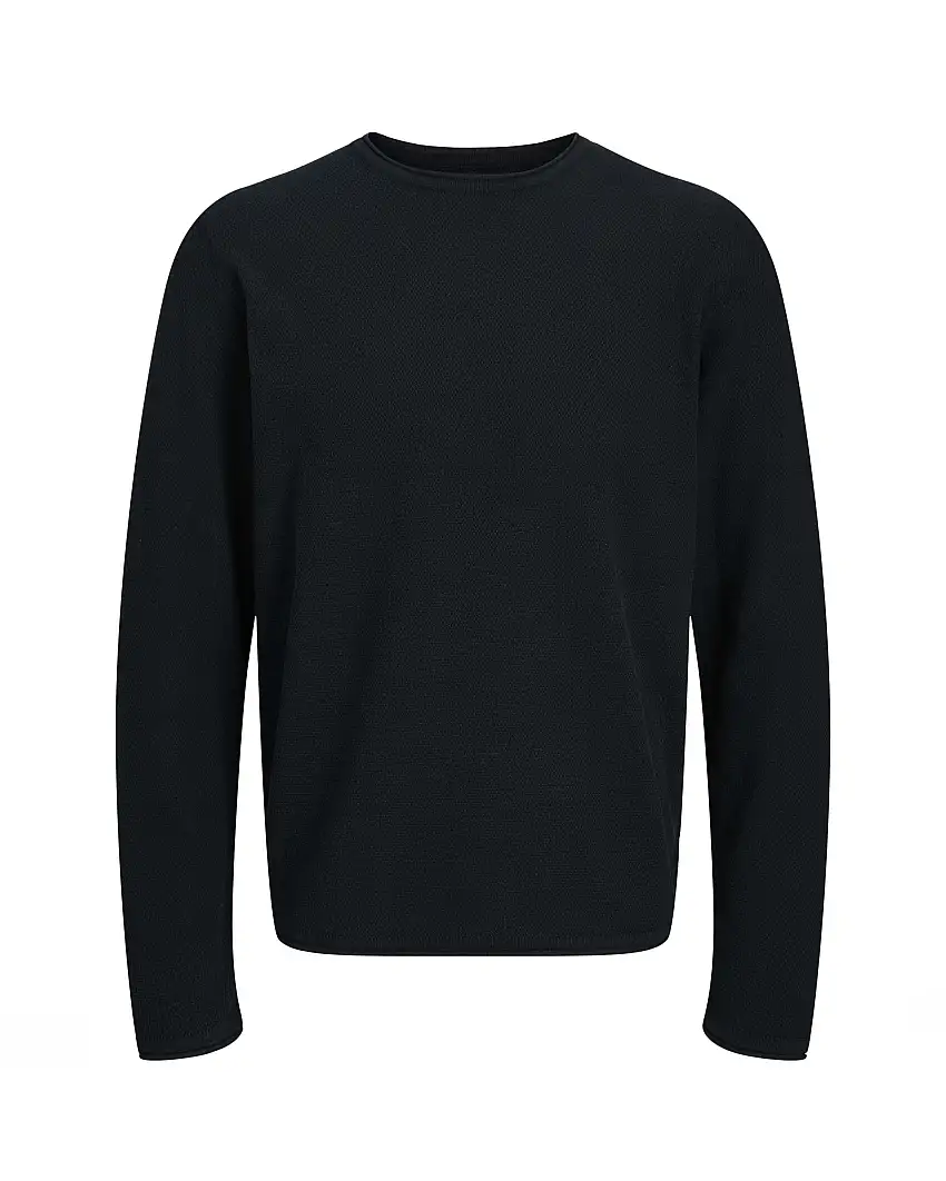 Maglia girocollo blu scuro dalla linea dritta in cotone con lavorazione a punto riso