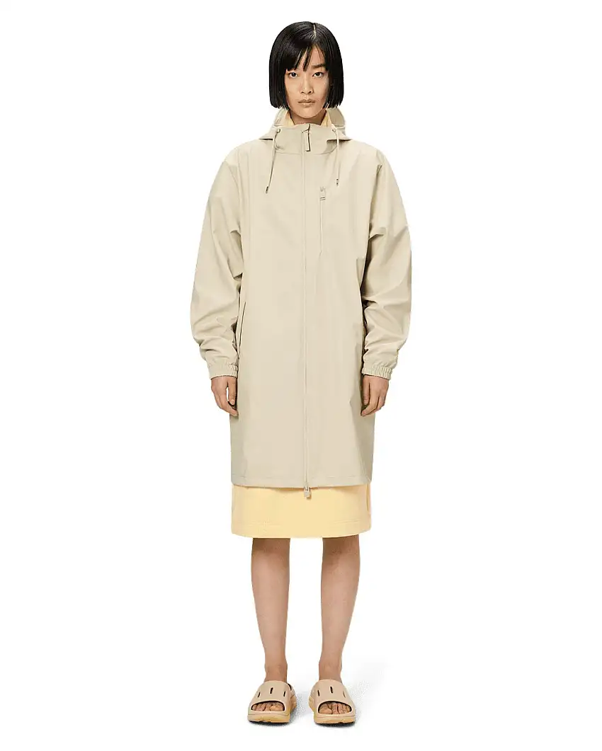 Long storm Breaker impermeabile nero con cappuccio e tasca verticale sul petto