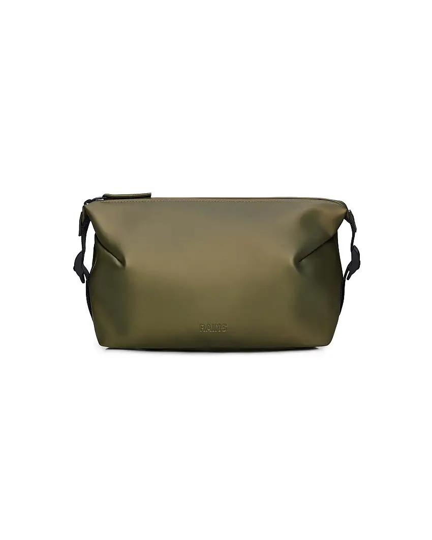 Cosmetic bag verde militare metallizzato in tessuto impermeabile effetto metallizzato con scritta logo