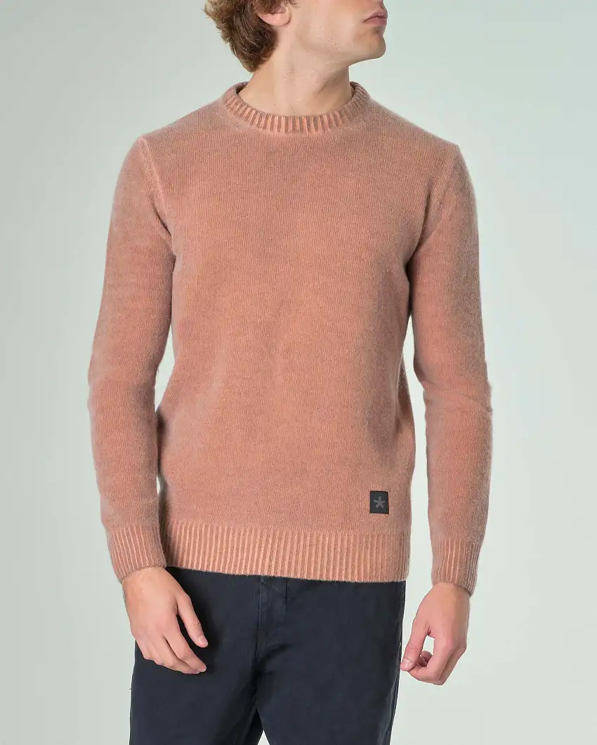 Maglia arancio girocollo in lana effetto stone washed
