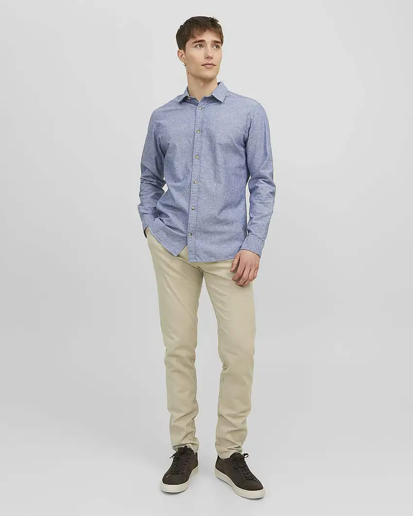 Pantalone chino slim-fit beige in tessuto armaturato di cotone stretch