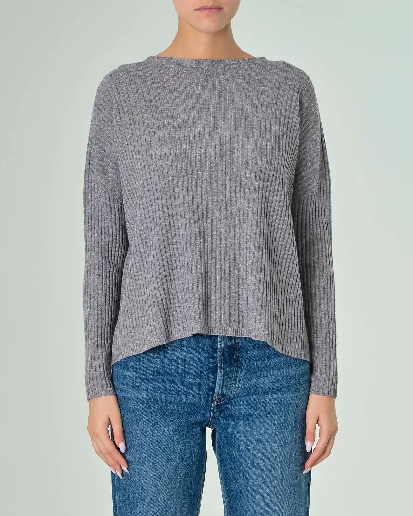 Maglia color acciaio in misto viscosa lavorata a coste