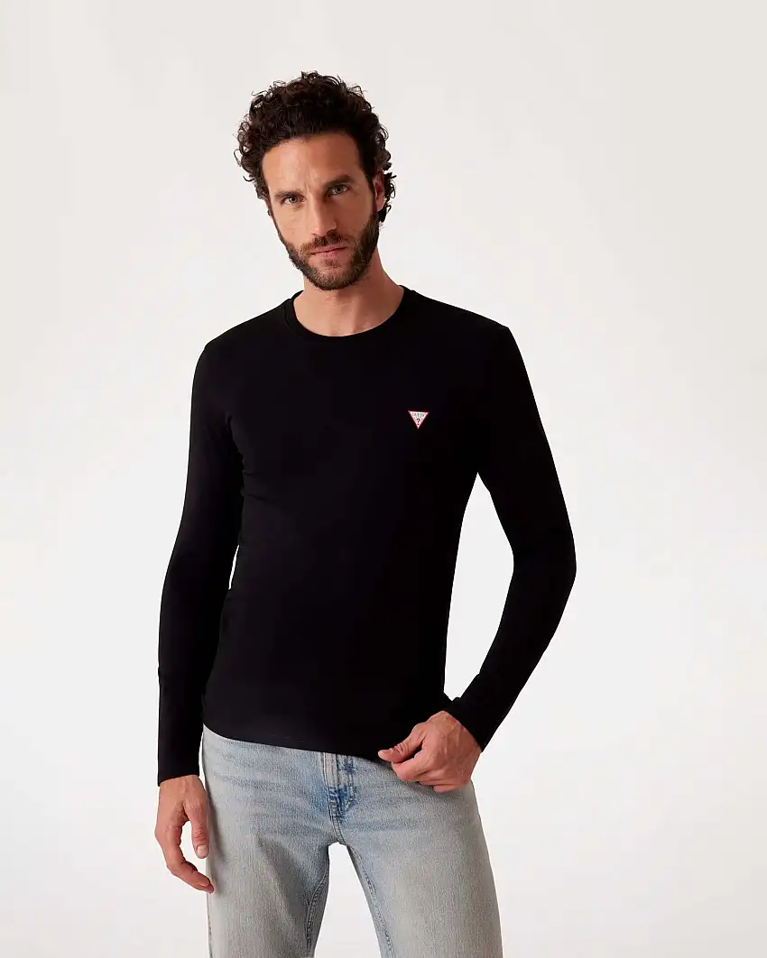 T-shirt manica lunga Guess nera in cotone stretch