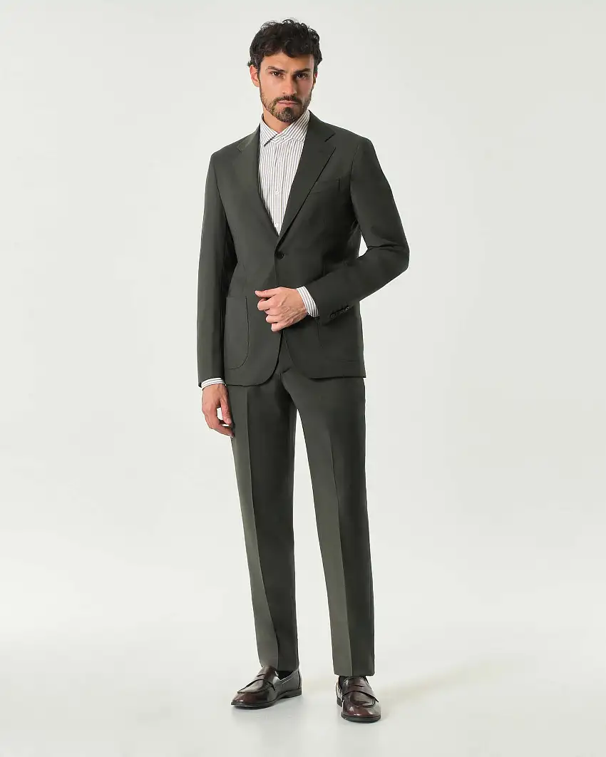 Abito drop 7 in tela di lana stretch verde scuro