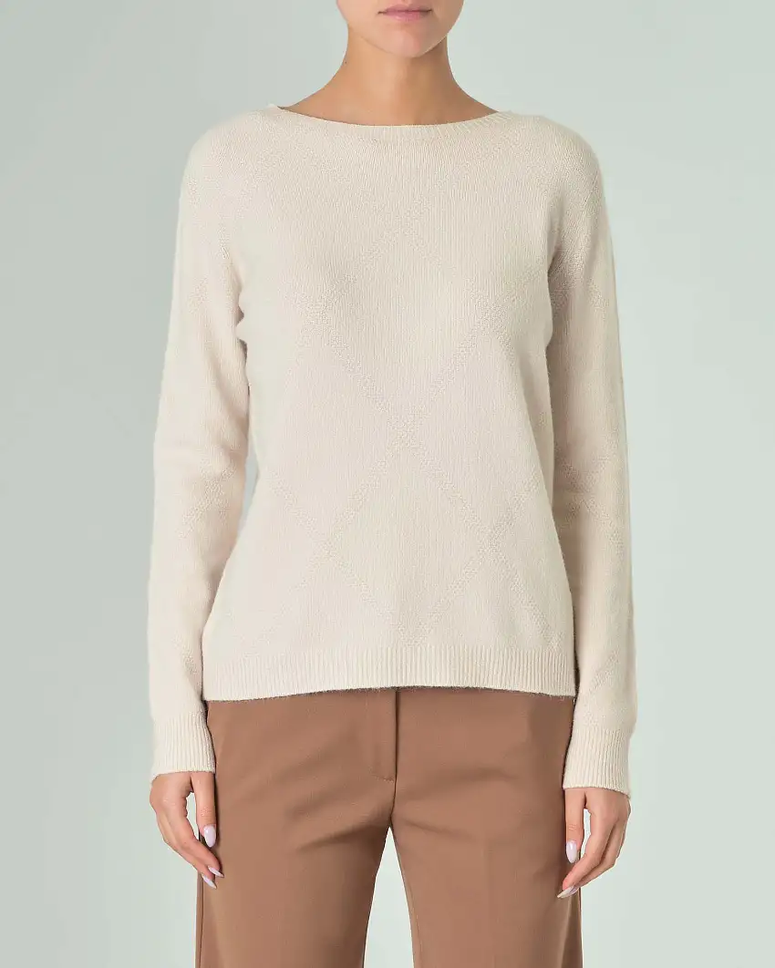 Maglia beige in misto viscosa a lavorazione traforata effetto rombi