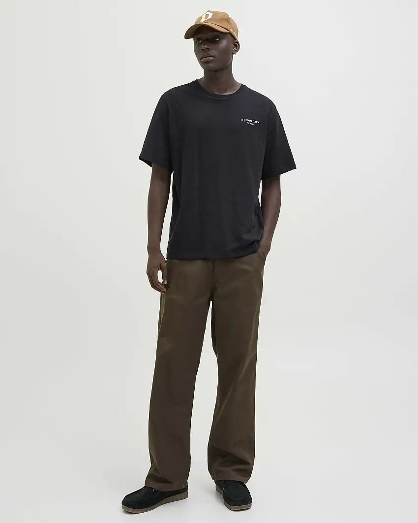 T-shirt mezza manica nera in jersey di puro cotone con scritta logo sul petto e maxi stampa sul retro