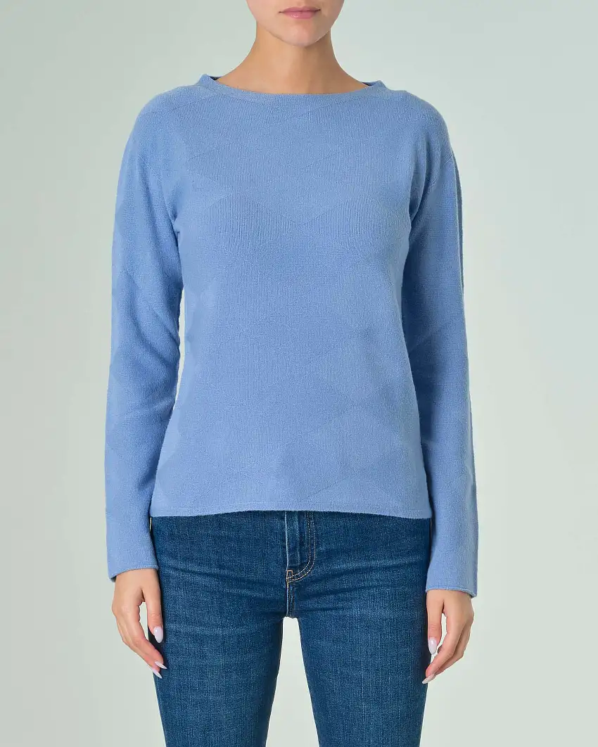 Maglia azzurra in misto viscosa a motivo jacquard a losanghe