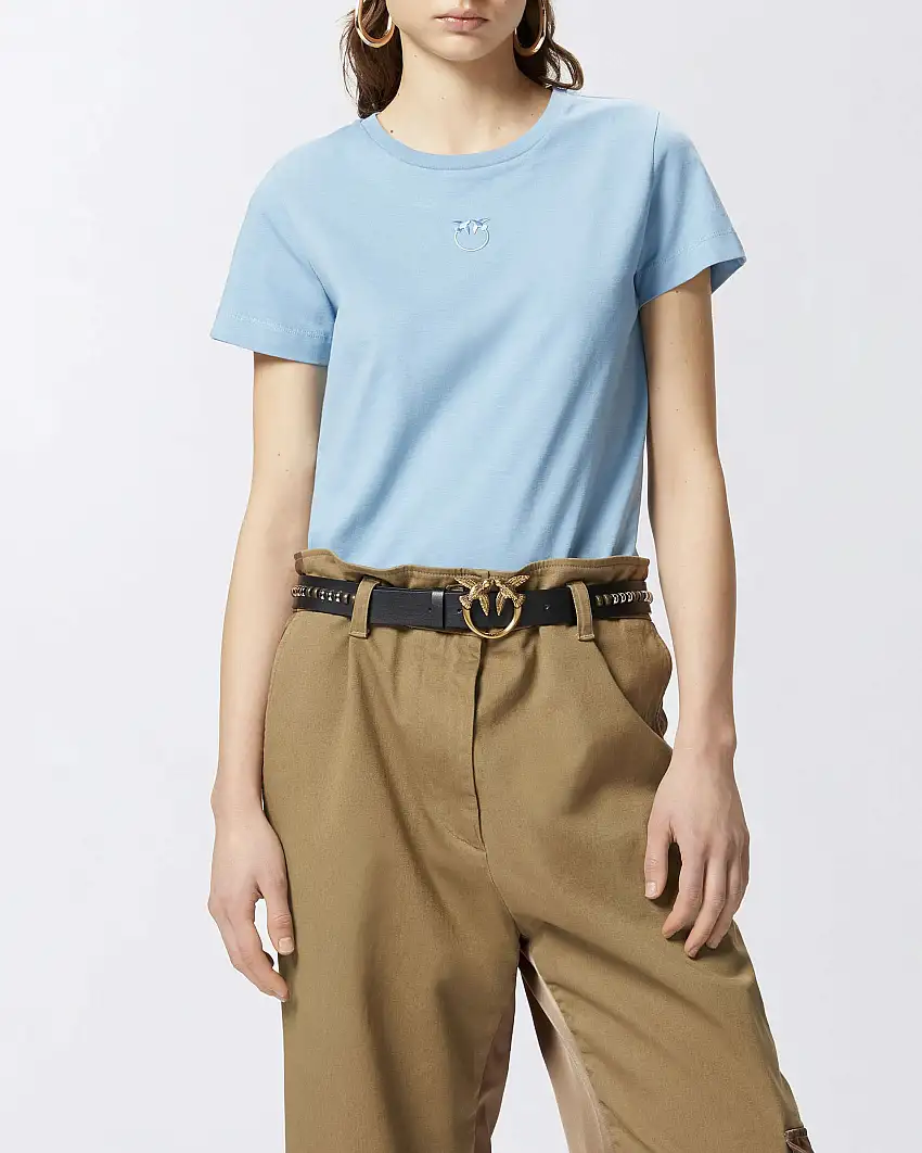 T-shirt azzurra regular-fit in jersey di cotone con logo Love Birds sur ton ricamato sul davanti