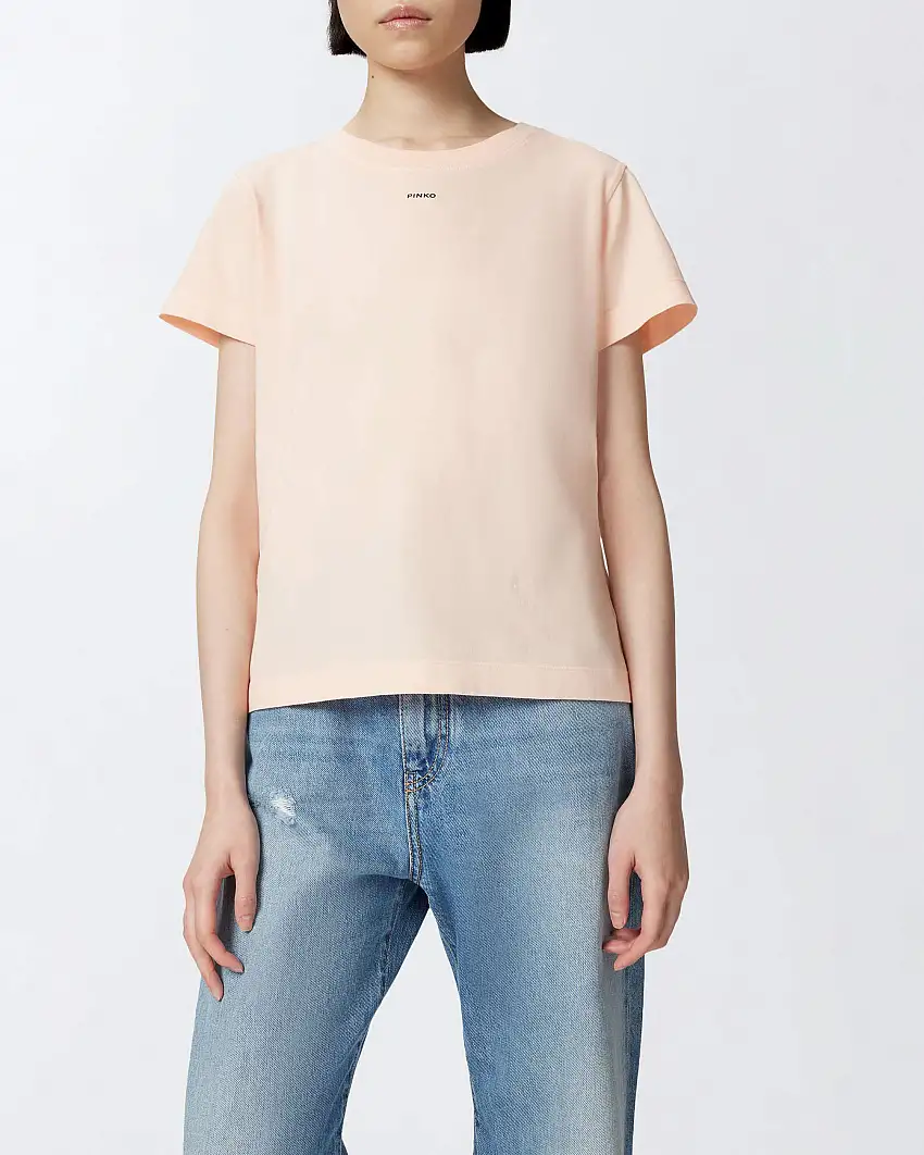 T-shirt rosa regular-fit in jersey di cotone con stampa mini logo Pinko sul davanti