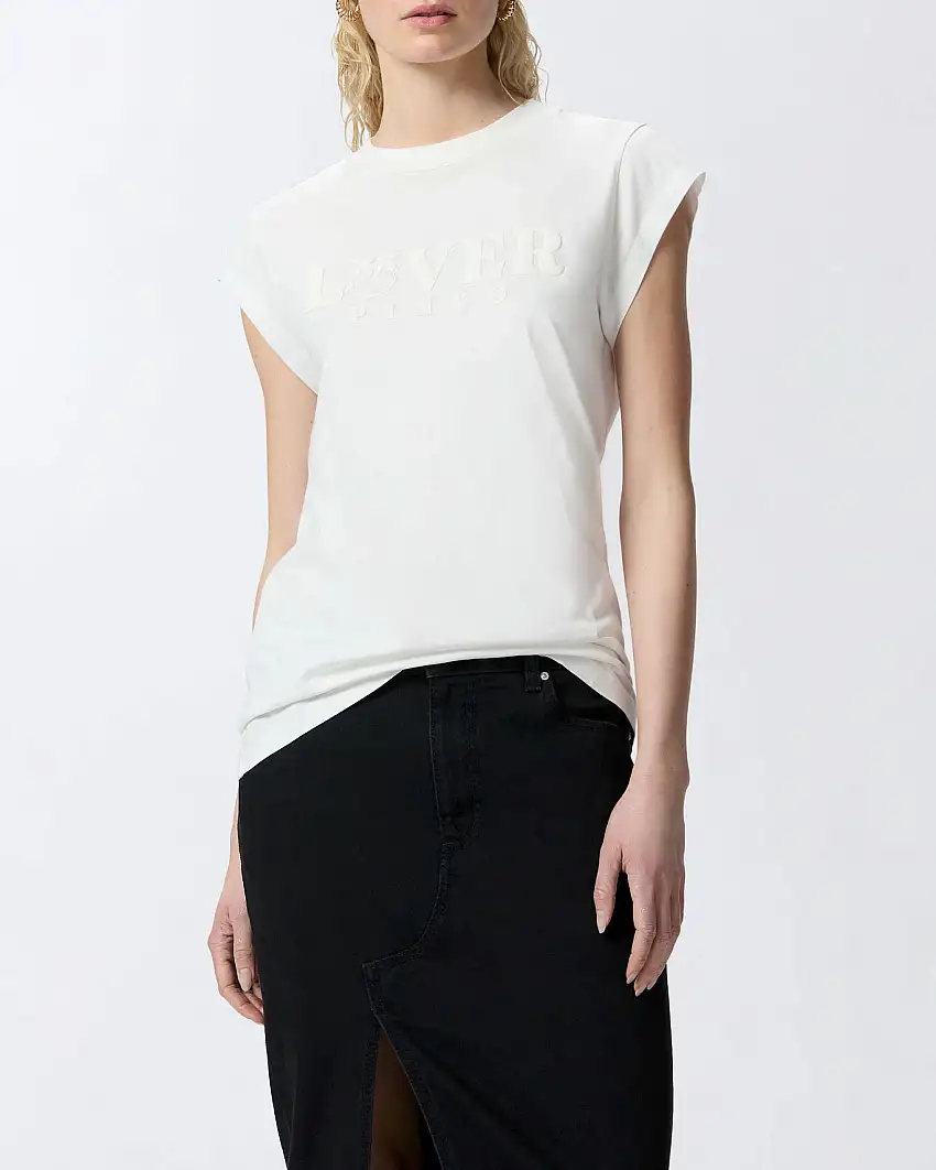 T-shirt bianca militare slim-fit in jersey di cotone con stampa maxi-logo Lover in rilievo gommata