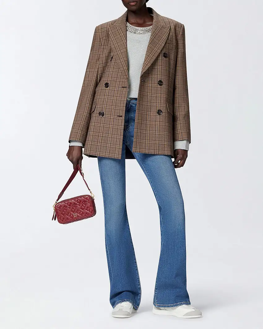 Jeans Flare a vita alta di cotone stretch lavaggio medio con schiariture e baffature