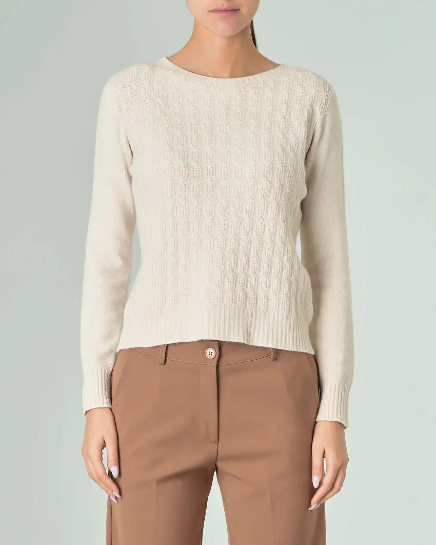 Maglia beige in misto viscosa con motivo a trecce piatte sul davanti