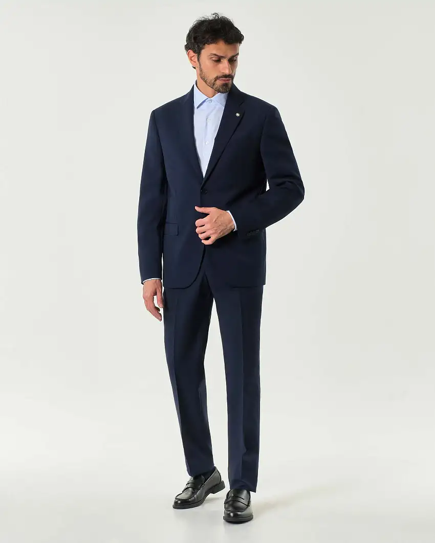 Abito blu in tela di misto lana stretch