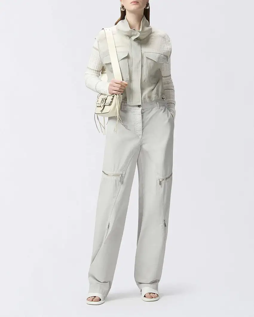 Pantaloni cargo ampi color ghiaccio in gabardina con cerniere metalliche a metà e a fondo gamba