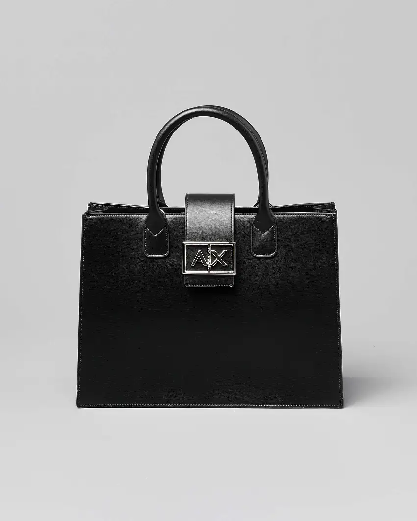 Borsa a mano in similpelle liscia con chiusura a listino con fibbia logo in metallo argento