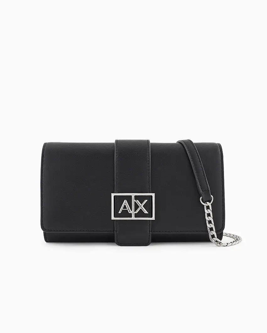 Borsa a tracolla piccola in similpelle liscia a triplo scomparto con chiusura a patta logata