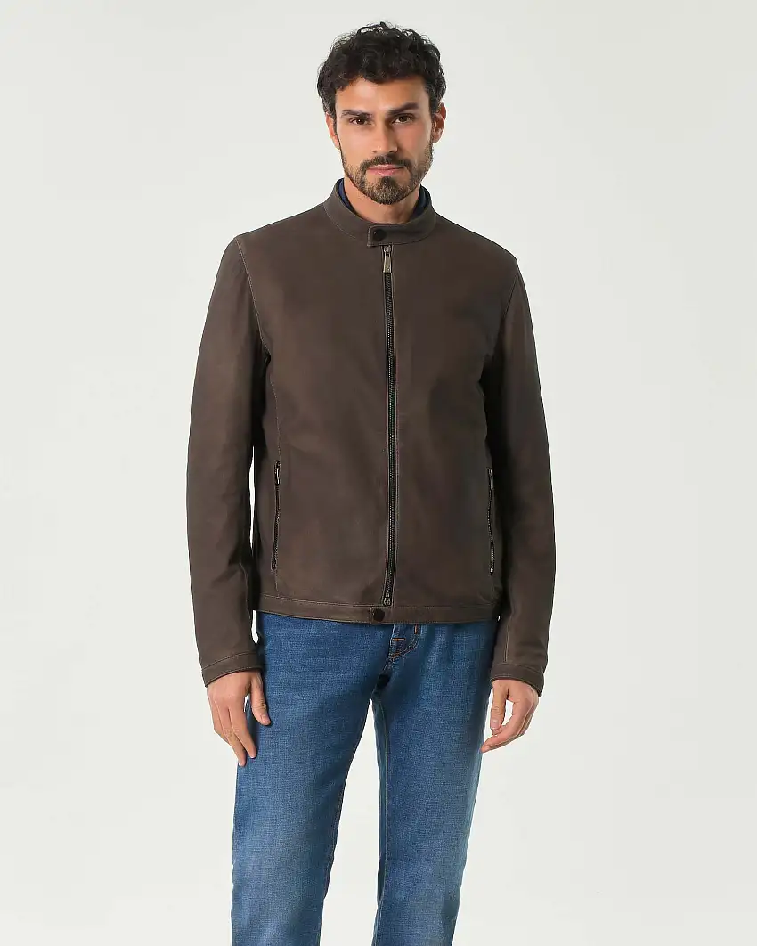 Giubbino testa di moro in pelle scamosciata