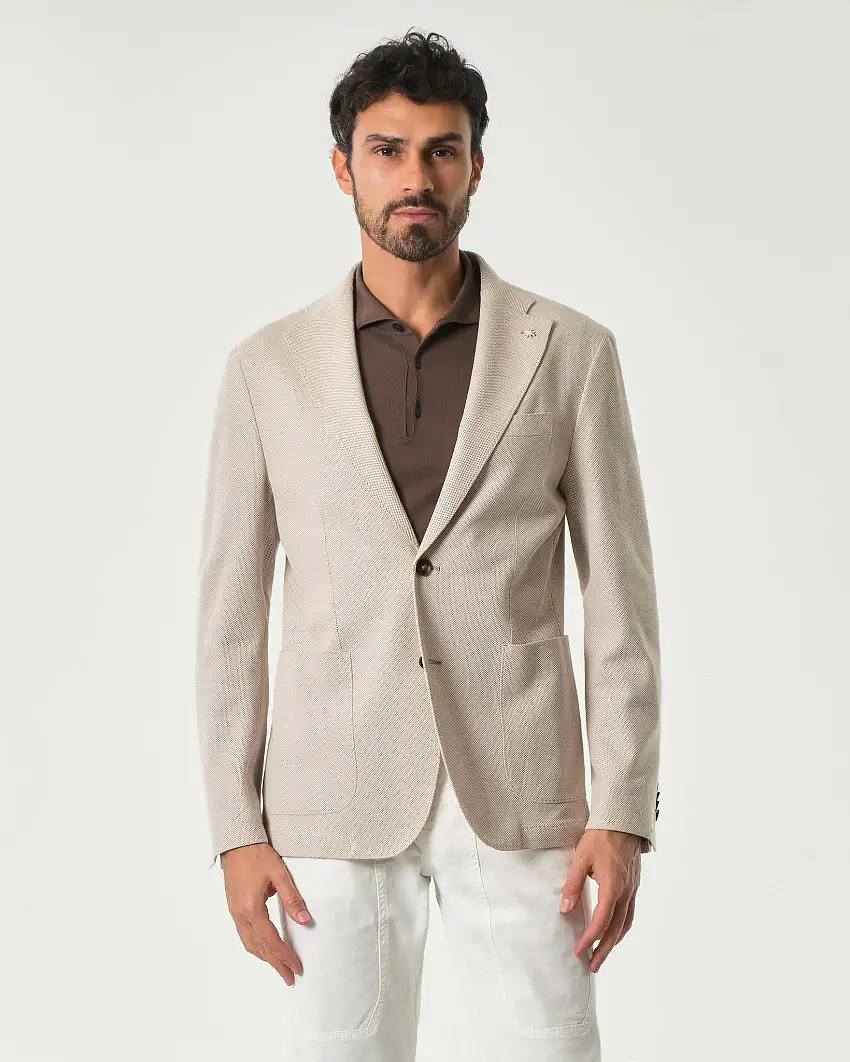 Blazer beige in jersey di puro cotone micro armatura