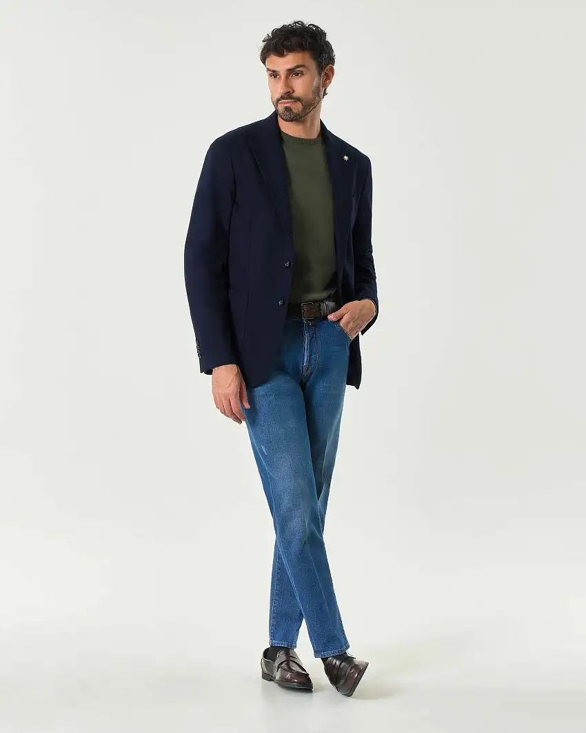 Blazer blu in jersey di puro cotone micro armatura