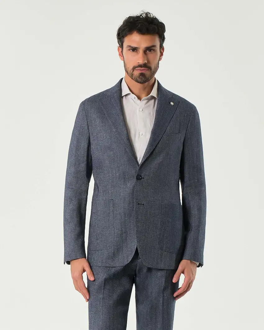 Blazer blu in resca di cotone e lino