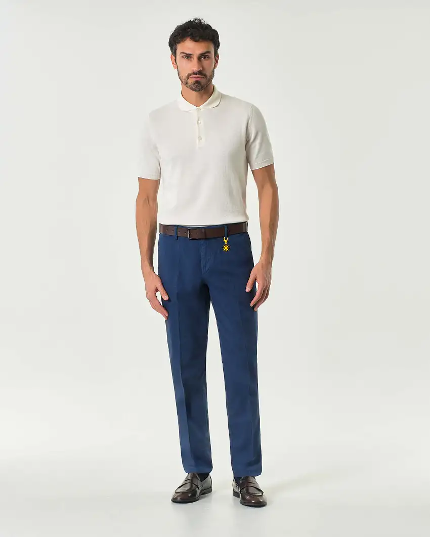 Pantalone chino blu royal in cotone stretch micro armatura
