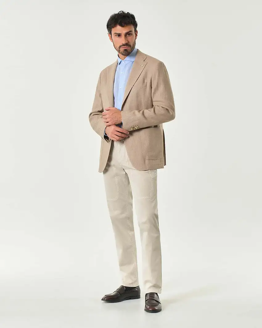 Blazer sabbia in resca di cotone e lino