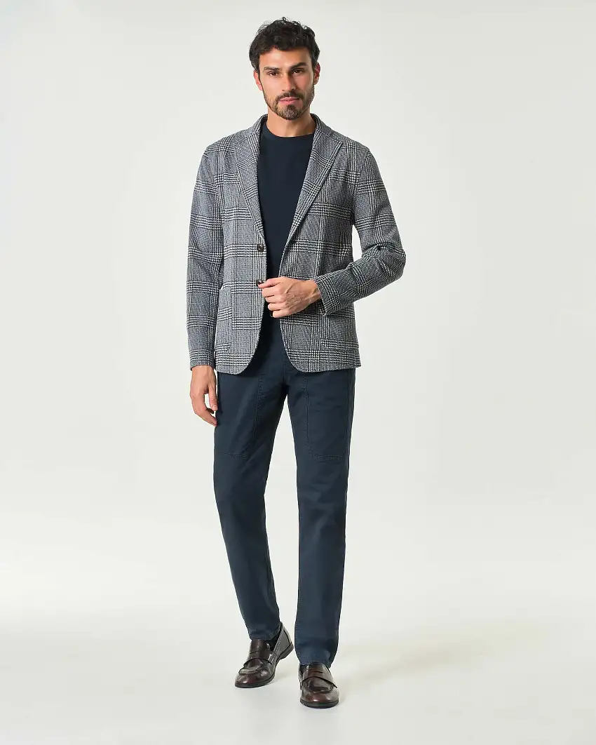 Giacca maglia Principe di Galles blu e bianca