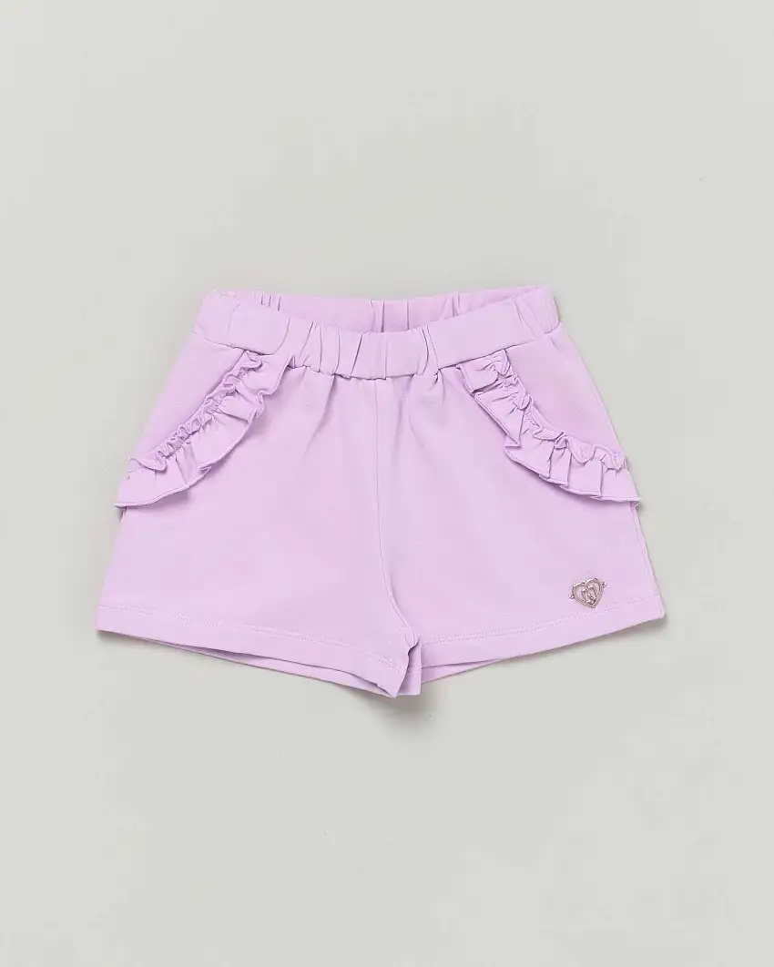 Short lilla in felpa di cotone con rouches