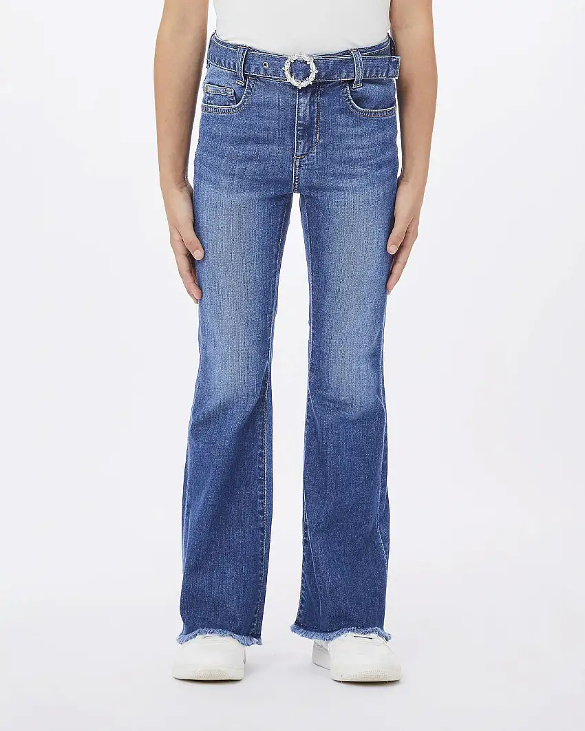 Jeans flare lavaggio medio stone washed con cintura gioiello