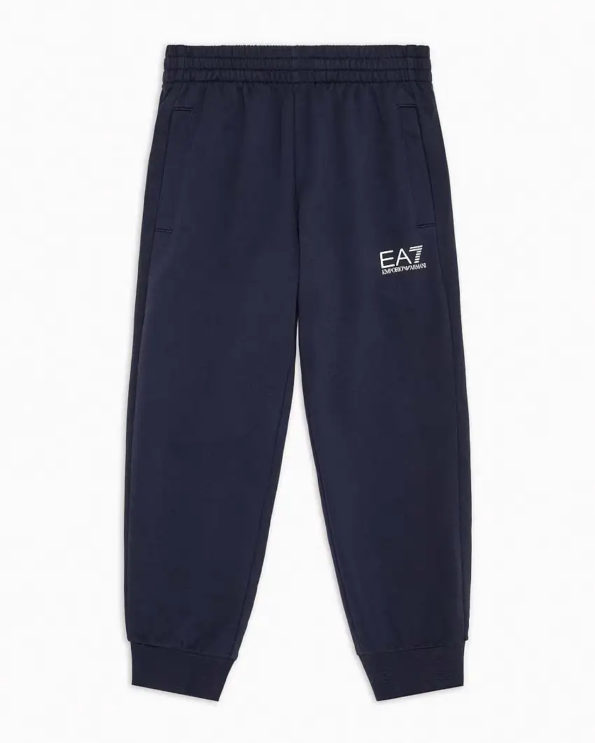 Pantalone EA7 jogger blu in felpa di cotone