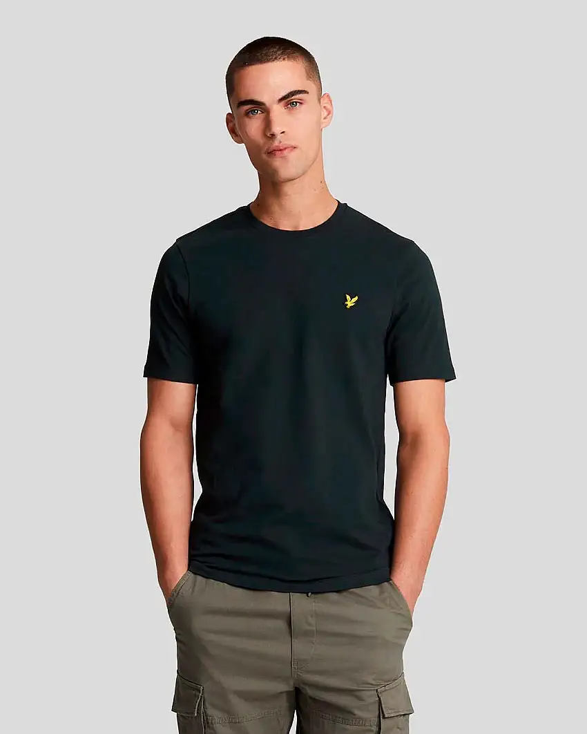 T-shirt mezza manica Lyle & Scott blu in cotone con logo aquila gialla ricamata sul petto